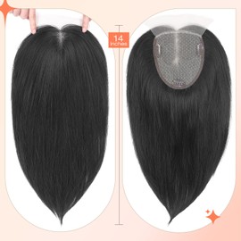 WIGNEE Black Hair Topper with Bigger Lace Hand Made Upgrade Kanekalon Hair Toppers for Women with Thinning Hair 14” Long Layered Toppers Hair Pieces for Women 3D Cover Wig Toppers for Thinning Hair