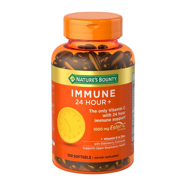 Nature's Bounty Vitamin C 24 Hour Immune Support with Zinc and Vitamin D, Daily Immune and Upper Respiratory Support, Ester Vitamin C 1000mg Capsules (Softgels), 100 Count