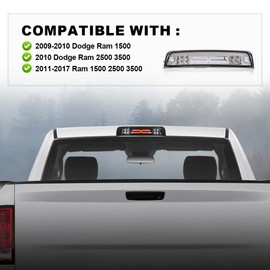 CHEDA Third Brake Light Cargo Lamp Tinted 3D LED Bar Compatible with 2009 2010 2011 2012 2013 2014 2015 2016 2017 Dodge RAM 1500 2500 3500 (WT)