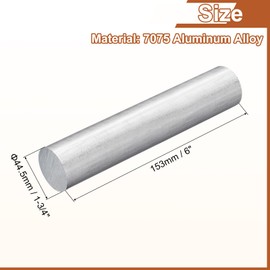 sourcing map 1Pcs 1 3/4"(45mm) Dia Round Aluminum Rod, 6"(153mm) Long 7075 Aluminum Round Rod Solid Lathe Bar Stock for Industry Construction DIY Crafts