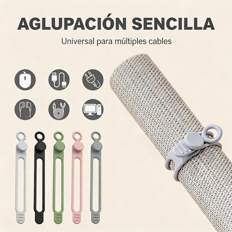 2026 Nuevo Bridas de Silicona, Organizador de Cables Reutilizable para
