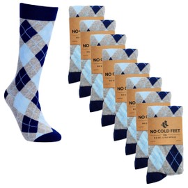 No Cold Feet Fun Colorful Novelty Socks for Men for Dress Casual Formal Groomsmen Wedding, Blue and Grey Argyle, 8-Pack