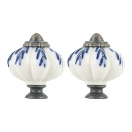 sourcing map Ceramic Knob Round Push Handle Furniture Drawer Cabinet Wardrobe Chest of Drawers Door Decorative White + Blue Pack of 2
