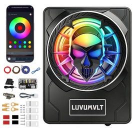 1200W 10" Skull Car Subwoofer with APP-Controlled RGB Beat-Sync Lights, Slim Under Seat Powered Built-in Amplifier, Low Pass Filter/Gain/Bass Boost, Deep Bass for Car/Truck/SUV/Jeep