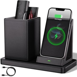 Multi-Functional Vegan Leather Desk Organizer with Wireless Charger