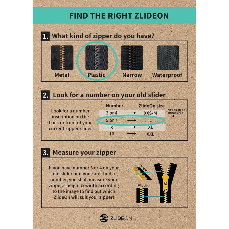ZlideOn Zip Replacement - Silver, Normal (L) - Instant Zipper