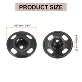 sourcing map 18 Set Sew-on Snap Buttons 17mm Metal Snap Fastener Buttons Fastener Press-Stud Clasps for Closure Purse Handbag Clothes Sewing Craft, Black