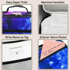 Fenrici Galaxy Lunch Box for Boys, Girls, Kids Insulated Lunch Bag, Perfect for Preschool, K-6, Soft Sided Compartments, Spacious, BPA Free, Food Safe,10.8in x 8.5in x 2.8in (Galaxy-Purple)