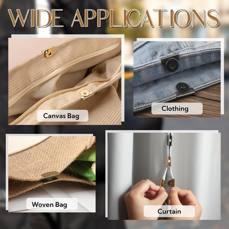 100 Pairs Magnetic Snaps for Purses and Totes 4 Colors