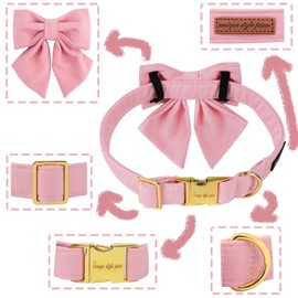 Unique style paws Cotton Dog Collar with Bowtie, Durable and Comfortable Collar in 12 Solid Colors, Bow Tie Adjustable Collar for Small Dogs Puppies and Cats with Golden Metal Buckle