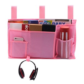 Bunk Bed Organizer, Bedside Storage Caddy Bed Storage Pocket Bedside Organizer Hanging Bunk Organizer for Camp Dorm Room Hospital Bed Rail and More (Pink)