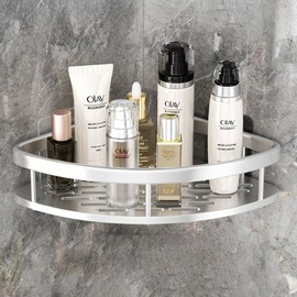 Bathroom non-perforated aluminum fence draining corner shelf Organizer Black 3ea