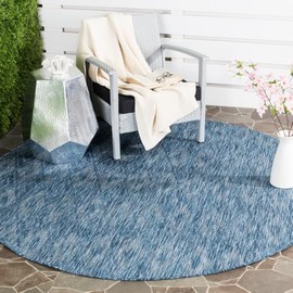 SAFAVIEH Courtyard Collection 9' Round Navy CY8522 Indoor-Outdoor Waterproof Easy-Cleaning Patio Backyard Mudroom Area-Rug