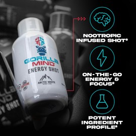 Gorilla Mind Energy Shots (Pack of 6) - Enhanced Focus & Energy, Sugar-Free, Fast-Acting, Potent Formula with Vitamins & Natural Extracts (Arctic White)