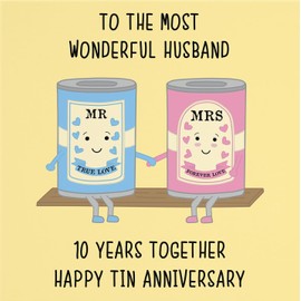Hunts England - Husband 10th Anniversary Card - To The Most Wonderful Husband - 10 Years Together - Happy Tin Anniversary - Iconic Collection