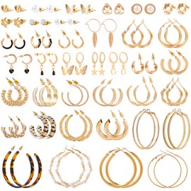 38 Pairs Gold Hoop Earrings Set for Women, Earrings Gold Hanging, Made of Hypoallergenic Surgical Steel, Pearls, Acrylic