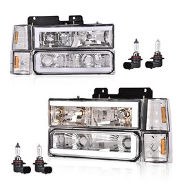 LED DRL Headlight Assembly Compatible with GMC C1500 K1500 Yukon 1994-1999, Fit GMC C1500 C2500 K1500 K2500 Suburban 1994-1999 5977460 GM2801104 5977737 Left & Right Headlamps