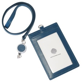 HAKATA NO MORI LEATHER Genuine Leather, Double-Sided, Vertical ID Card Holder, ID Card Case, With Reel, Leather, Hard, Vertical, Transparent, 2 Pieces, Stylish, Men's, Women's (Peacock Blue)