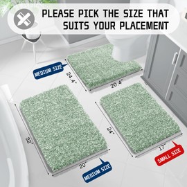 Yimobra Light Green and White Bathroom Rugs Non Slip Washable 24x17, Ultra Soft and Water Absorbent Bath Mats, Plush Fluffy Shower Mat Outside, Microfiber Thick Matts for Bathroom Floor/Sink