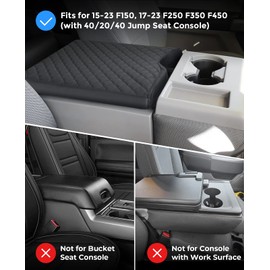 ISSYAUTO Center Console Cover Compatible with 2015-2023 F150, 2017-2023 F250 F350 F450 with 40/20/40 Jump Seat, Leather Armrest Cover Center Console Cushion (Jump Seat Only)