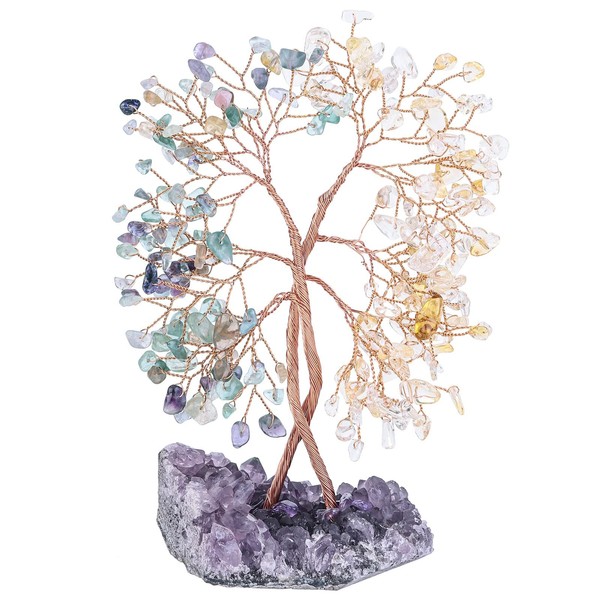 Nupuyai Crystal Tree Feng Shui Money Tree Tree of Life Gemstone Tree with Amethyst Druze Stone Base for Good Luck and Home Decoration