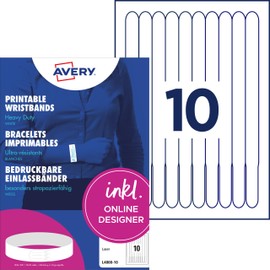 Avery Zweckform L4000-10 Wristbands (265 x 18 mm 160 g/m² 10 Sheets/100 Labels) White