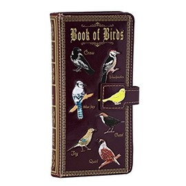 Shag Wear Book of Birds Large Wallet for Women and Teen Girls Vegan Faux Leather 7" Burgandy