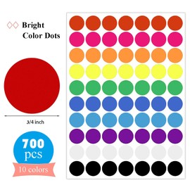 700 PCS Dot Stickers 3/4 Inch Color Coding Labels Round Colored Dot Stickers, 10 Assorted Color Colorful Coding Label Circle Sticker for Toddler Office Student Classroom, 70 Labels/Sheet