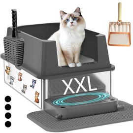 Extra Large Stainless Steel Cat Litter Box with High Sided Walls for Big Cats, Anti Urine Leakage, Odorless and Easy Cleaning, for Healthy Cats, Includes Foot Pad & Scoop - XXL Litter Box