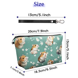 FQSXFIFN Leather Makeup Bag with Detachable Tape, Waterproof Portable Samll Cosmetic Bag Travel Accessories Organizer, Travel Toiletry Bag for Women Man, Cute Hamsters Make up Bag