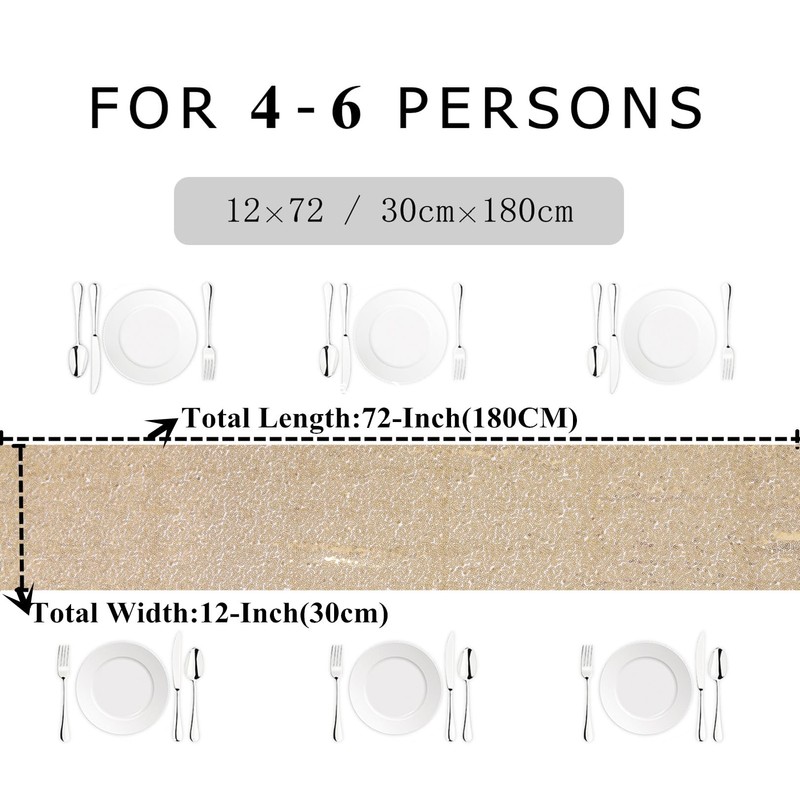 DUOBAO Champagne Gold Sequin Table Runner 12x72-Inch Sequin Table Runner