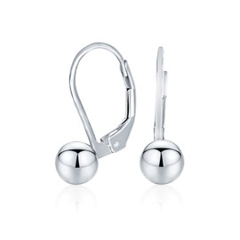 Classic Simple Basic Dangling Lever back Round Bead Ball Drop Earrings For Women .925 Sterling Silver 6MM