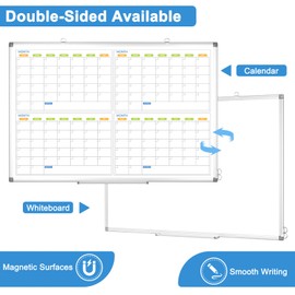 Dry Erase Calendar for Wall 4 Month, WALGLASS 48" x 36" Large Double-Sided White Board Calendar, Dry Erase Monthly Whiteboard, Silver Aluminum Frame Hanging Wall Mounted Board for Office Home School