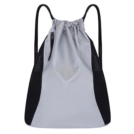 FAVORTALK Drawstring Bags Waterproof Sports Backpack Gym Bag With Shoe Compartment and Mesh Pockets for Sports Beach Holidays Swimming Travel Drawstring Backpack, Gray 17905