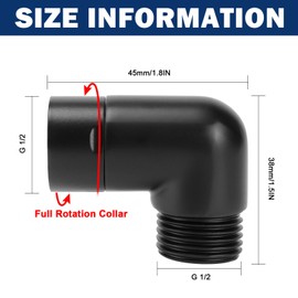 NearMoon Shower Elbow Adapter, Solid Brass G1/2" Shower Arm Extension for Connecting Shower Head, 90 Degree (Matte Black)