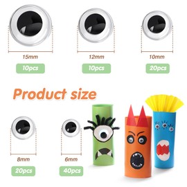 TOAOB 100pcs Googly Wiggle Eyes with Self-Adhesive Round 6mm 8mm 10mm 12mm 15mm Plastic Black Craft Sticker Eyes for DIY Crafts Scrapbooking Decoration