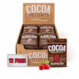 Cocoa Delights Chocolate Raspberry Candy Pastilles - 30 Count Tin (Pack of 12) | Vegan, Gluten Free & Kosher Certified | Travel Size Bulk Candy Tins, All Natural Flavor Snacks with Real Dutch Cocoa