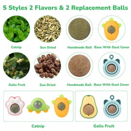 BluGun Cat Nip Ball for Kitty Nip Toys for Indoor Kitten Toy That Stick On Wall 5 Piece(3 Catnip,2 Worm Gall) with 2 Replacement Catnip Balls As Present