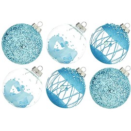 XmasExp Christmas Ball Ornaments Set-100mm/3.94" Blue Large Shatterproof Clear Glitter Pastic Christmas Ball Ornaments Xmas Tree Decoration Delicate Hanging Ornaments for Xmas Party (6 Counts,Blue)