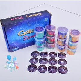 12 Pack Galaxy Slime Kit, Galaxy Slime Cup Party Favors for Girls Boys, 12 Constellations Series Mini Slime Bulk, Wet, Non-Sticky, Stress Relief Toy for Kids, Classroom Rewards, Party Supplies