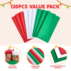 JOYIN 144 Sheets Christmas Wrapping Paper, 20" x 20" Red, Green & White Tissue Paper for Gift Wrapping Supplies, Xmas Tissue Paper for Gifts, Gift Wrap DIY Craft Decorations