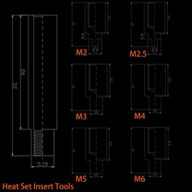 Heat Set Insert Tips for M2 M2.5 M3 M4 M5 M6 Threaded Inserts, Soldering Tips Works with Hakko FX-888D/Weller SP40NUS/ T18/900M,Press Tool for Plastic 3D Printer Components
