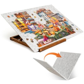 Tektalk Foldable Jigsaw Puzzle Board with 3 Angle Adjustable Bracket/Stand, Lightweight Portable Puzzle Mat Plateau with Wooden Easel, Foldaway Felt Puzzle Table, for Up to 1000 Pieces - Light Gray