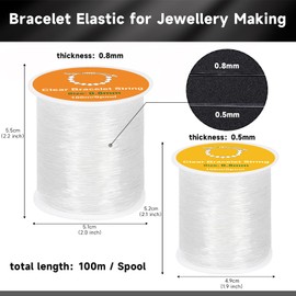 Alyvisun Elastic Band for Bracelets, 0.5 mm, 0.8 mm Band for Bracelets, Suitable for DIY Jewellery Making, Necklace, Bracelet, Crafts (100 m/Spool)