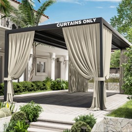 Kimunuk Gazebo Universal Replacement Privacy Curtain,12'X20' Gazebo Outdoor Waterproof Curtains, 4-Panels Sidewall Curtains with Double Zipper for Patio, Garden and Backyard (Only Curtains, Cream)