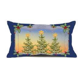 Kithomer Christmas Pillow Cover 12x20 Inch, Merry Christmas Xmas Trees Star Snowflake Green Holly Leaves Red Berries Farmhouse Decorative Throw Pillow Cushion Cases Winter Decor for Sofa Couch