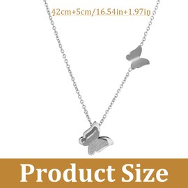 PBAHAUP Steel Butterfly Necklace, Silver Double Butterfly Necklaces, Butterfly Chain Girls, Delicate Clavicle Chain Necklace, Gifts for Girls, Silver
