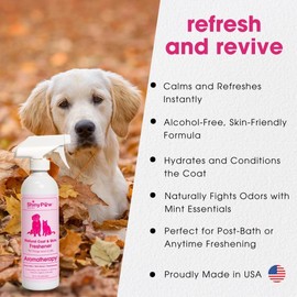Dog Grooming Spray | Rose Hip, Chamomile & Mint Coat & Skin Freshener by Shiny Paw 16 oz | Dog Odor Spray | Made in the USA