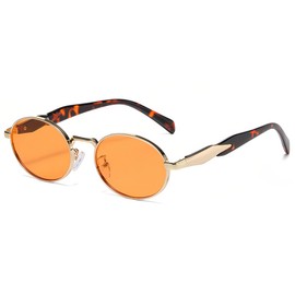 RUNHUIS Vintage Oval Sunglasses Women Men Retro Round Metal Sunglasses Fashion Designed Glasses, Gold/Orange