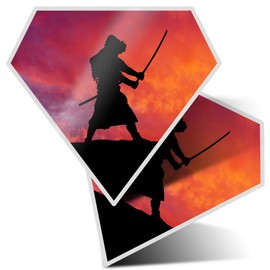 2 x Diamond Stickers 7.5 cm - Black Samurai Warrior Sunset Laptop Tablet Luggage Scrapbook #14204